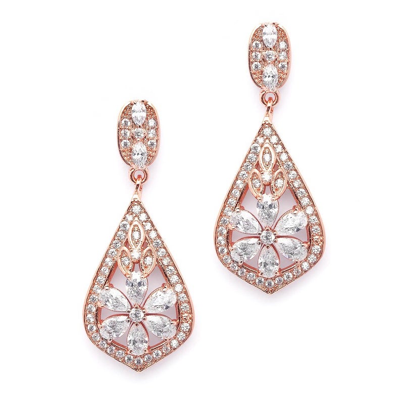 Mariell CZ Clip On Rose Gold Earrings - Art Deco Jewelry for Weddings, Bridal, Bridesmaids & Formals - Image 1